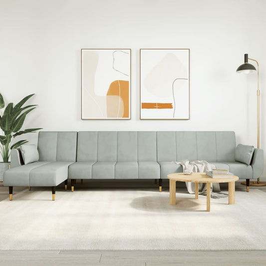L-shaped sofa bed light grey 275x140x70 cm velvet