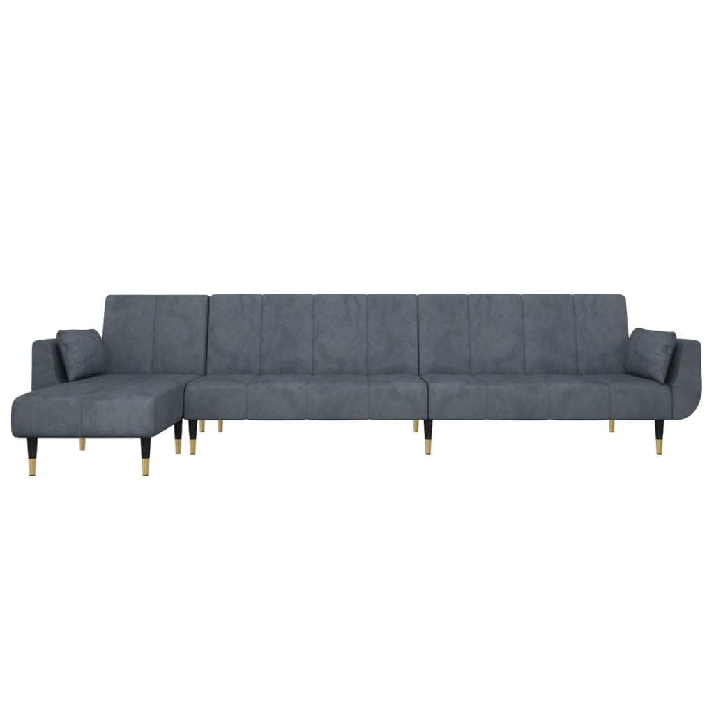 L-shaped sofa bed dark grey 275x140x70 cm velvet