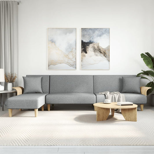 L-shaped sofa bed light grey 279x140x70 cm fabric