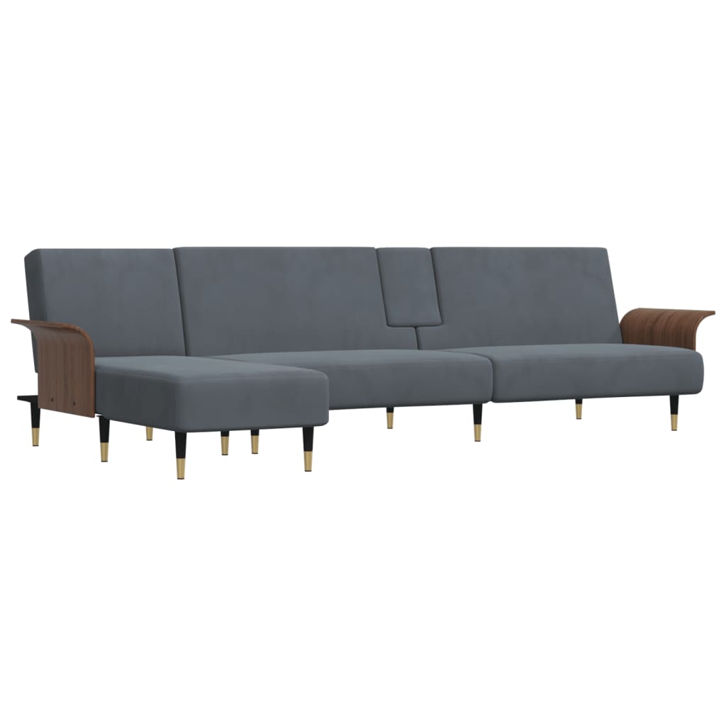 L-shaped sofa bed dark grey 279x140x70 cm velvet