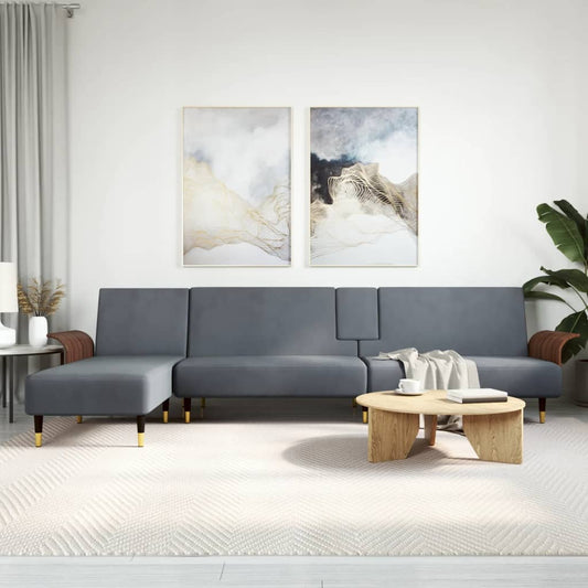L-shaped sofa bed dark grey 279x140x70 cm velvet