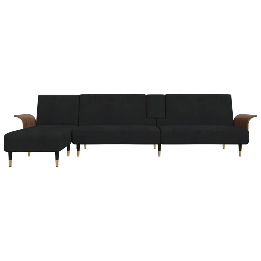 L-shaped sofa bed black 279x140x70 cm velvet