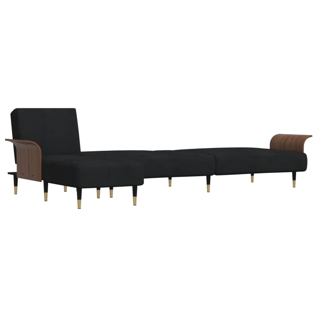 L-shaped sofa bed black 279x140x70 cm velvet