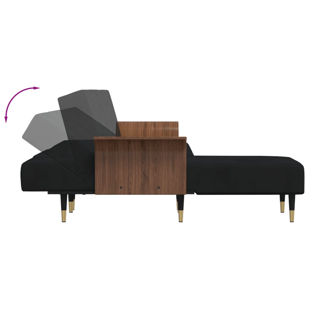 L-shaped sofa bed black 279x140x70 cm velvet