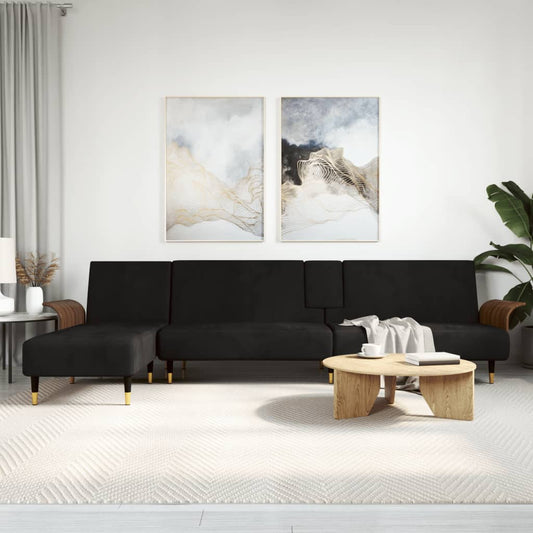 L-shaped sofa bed black 279x140x70 cm velvet