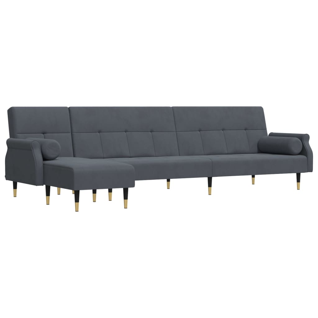 L-shaped sofa bed dark grey 271x140x70 cm velvet