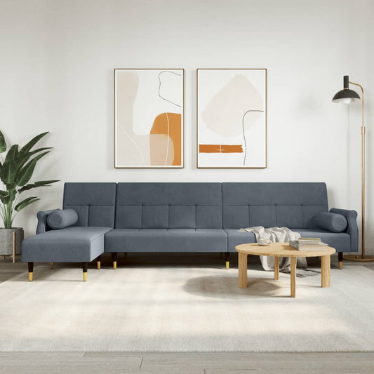 L-shaped sofa bed dark grey 271x140x70 cm velvet
