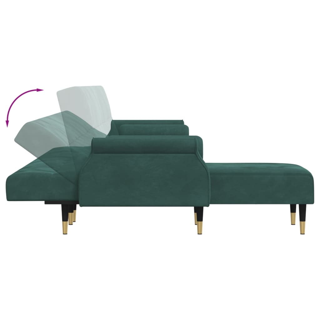 L-shaped sofa bed dark green 271x140x70 cm velvet