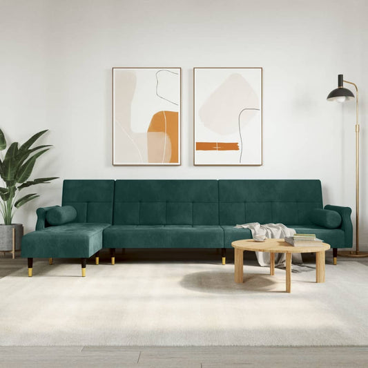 L-shaped sofa bed dark green 271x140x70 cm velvet