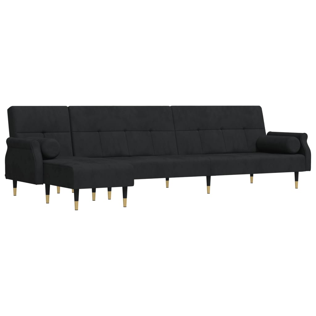 L-shaped sofa bed black 271x140x70 cm velvet