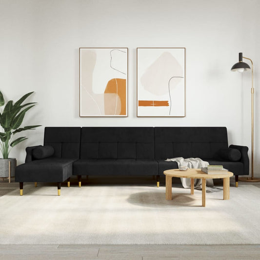 L-shaped sofa bed black 271x140x70 cm velvet