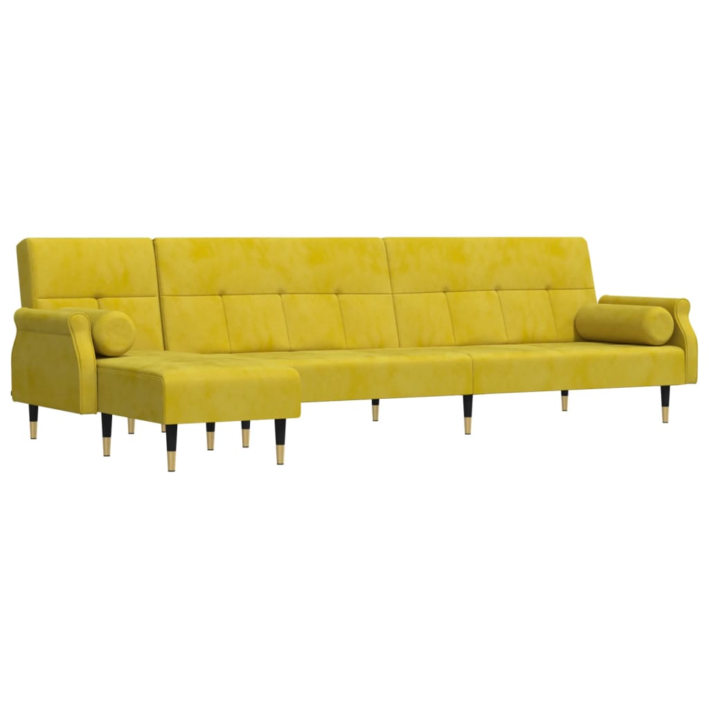 L-shaped sofa bed yellow 271x140x70 cm velvet