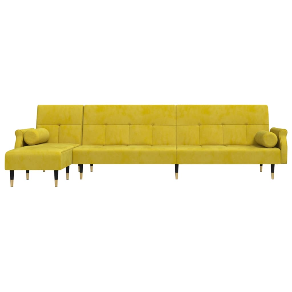 L-shaped sofa bed yellow 271x140x70 cm velvet