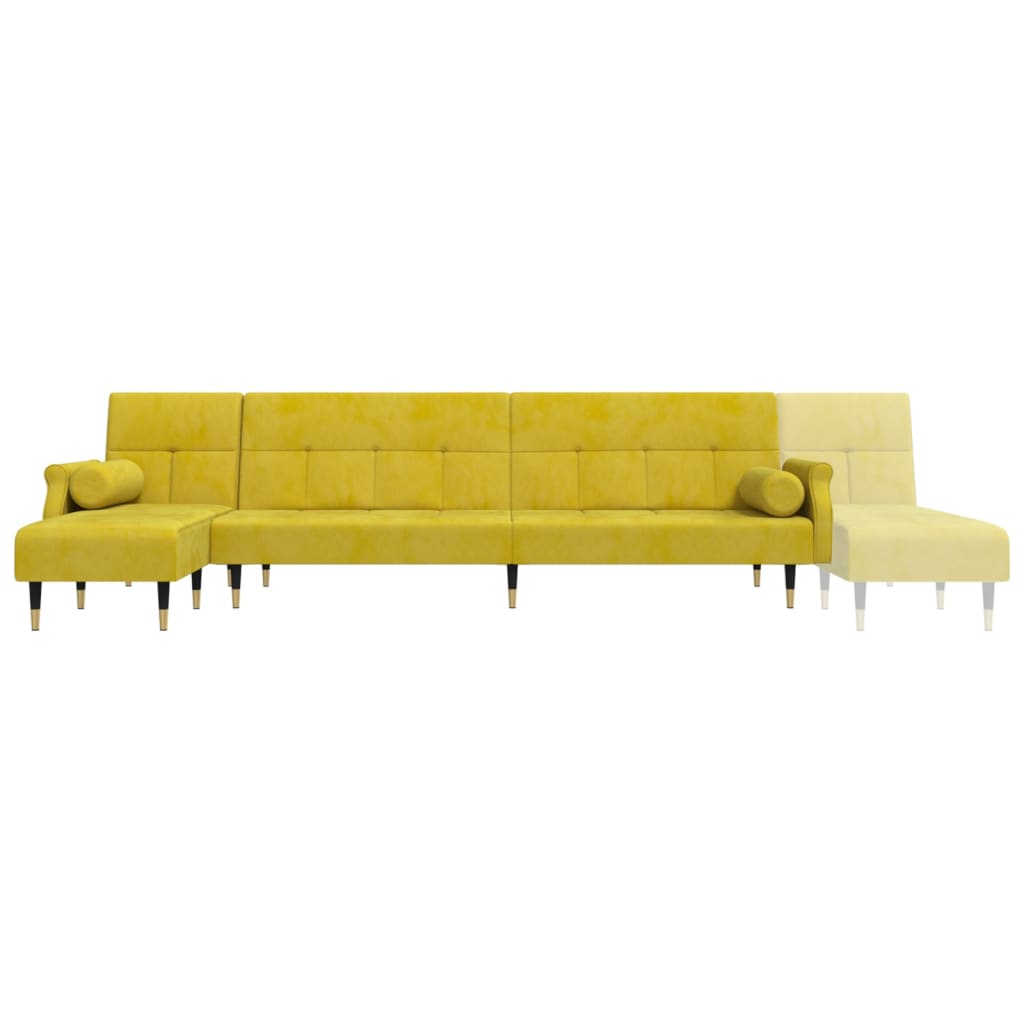 L-shaped sofa bed yellow 271x140x70 cm velvet