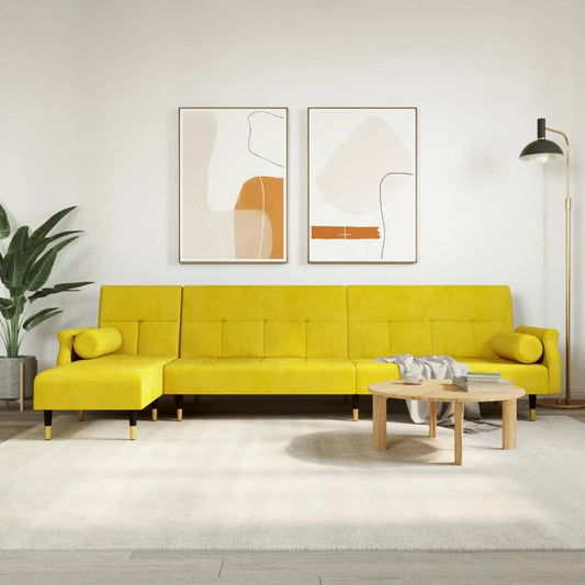 L-shaped sofa bed yellow 271x140x70 cm velvet