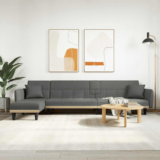 L-shaped sofa bed in dark grey 275x140x70 cm fabric