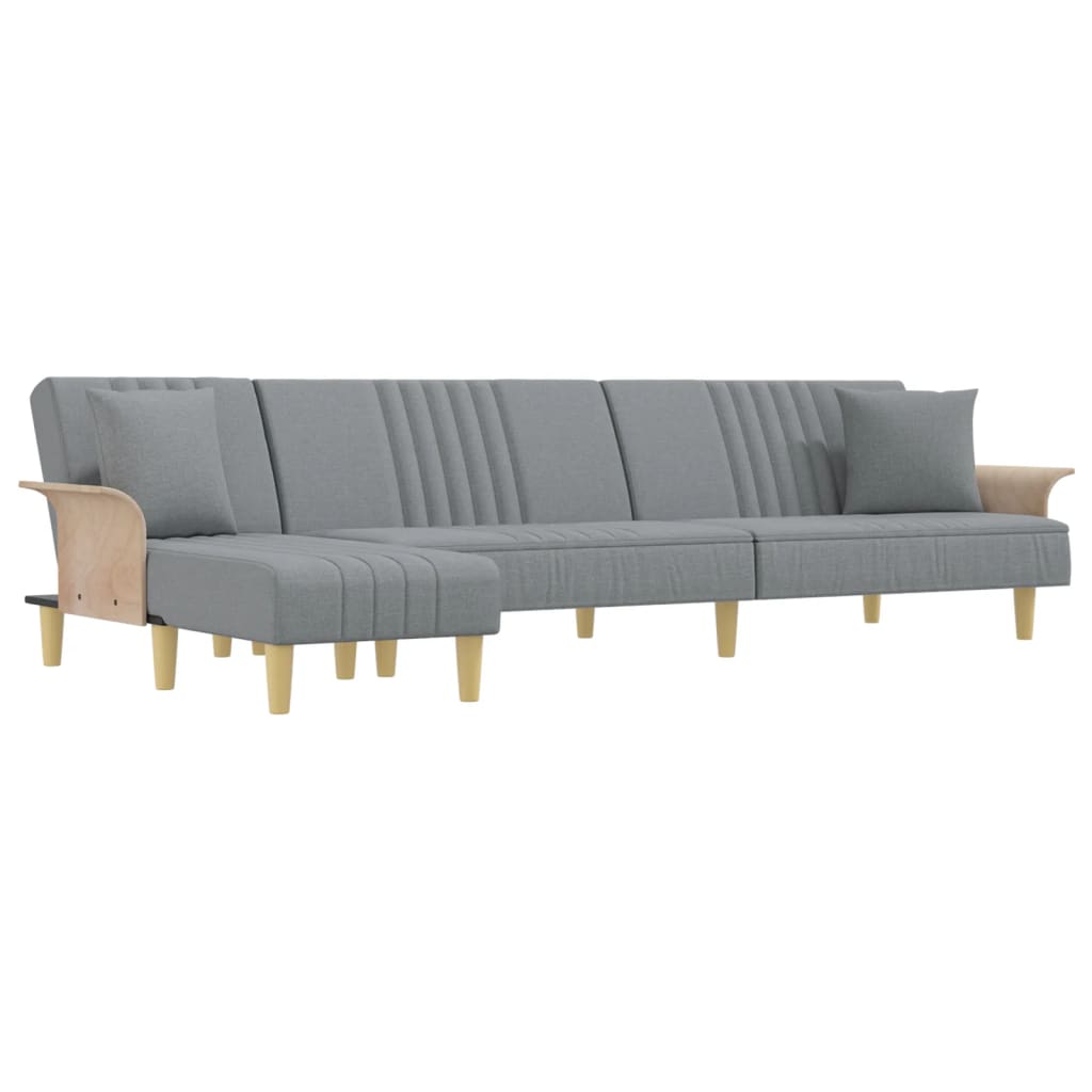 L-shaped sofa bed light grey 279x140x70 cm fabric