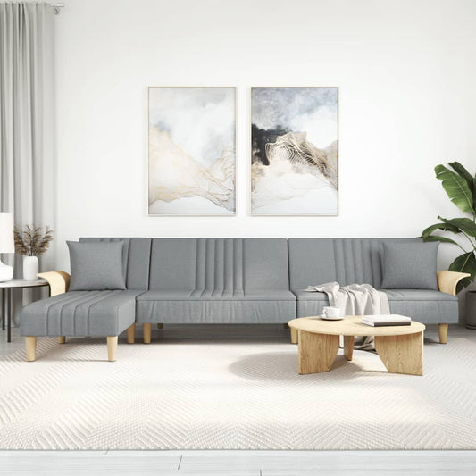 L-shaped sofa bed light grey 279x140x70 cm fabric
