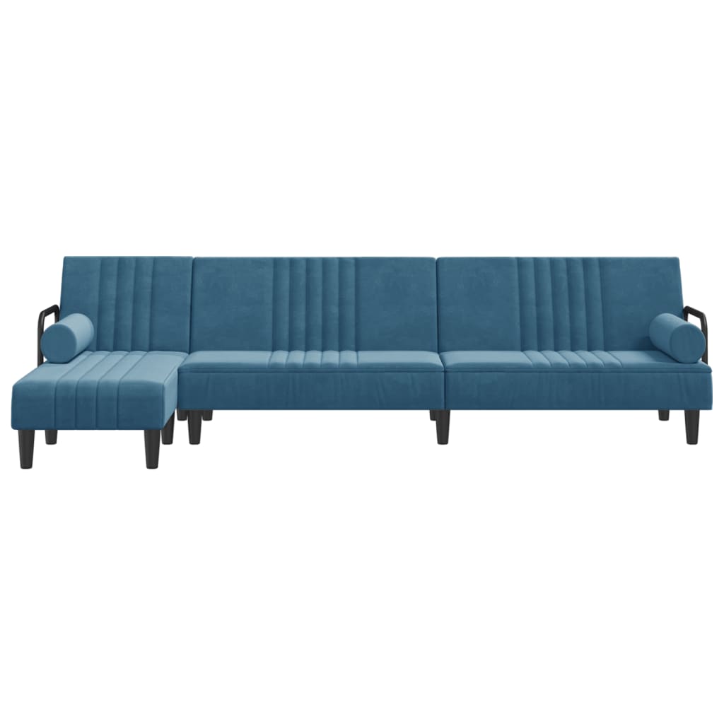 L-shaped sofa bed blue 260x140x70 cm velvet