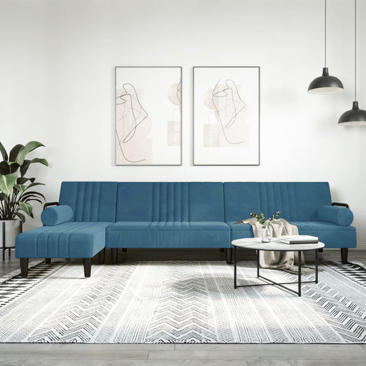 L-shaped sofa bed blue 260x140x70 cm velvet