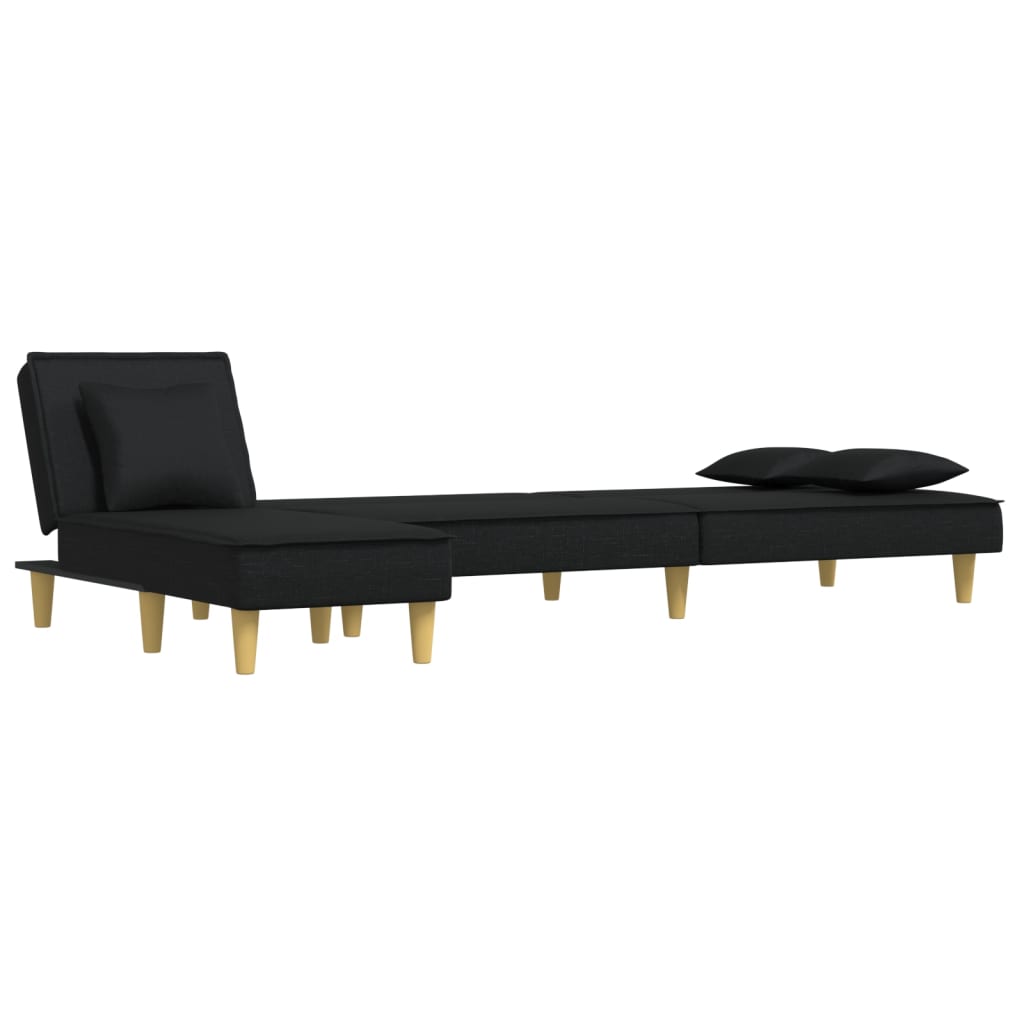 L-shaped sofa bed black 255x140x70 cm fabric