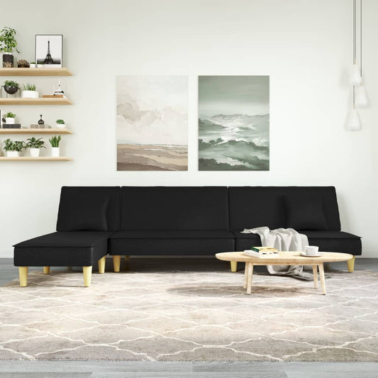 L-shaped sofa bed black 255x140x70 cm fabric