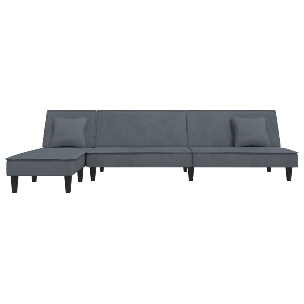 L-shaped sofa bed dark grey 255x140x70 cm velvet