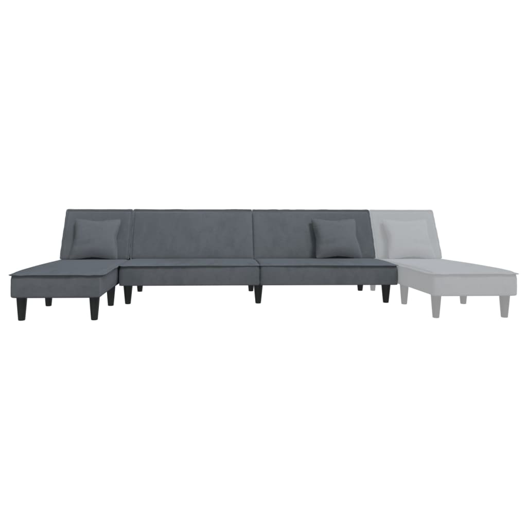 L-shaped sofa bed dark grey 255x140x70 cm velvet
