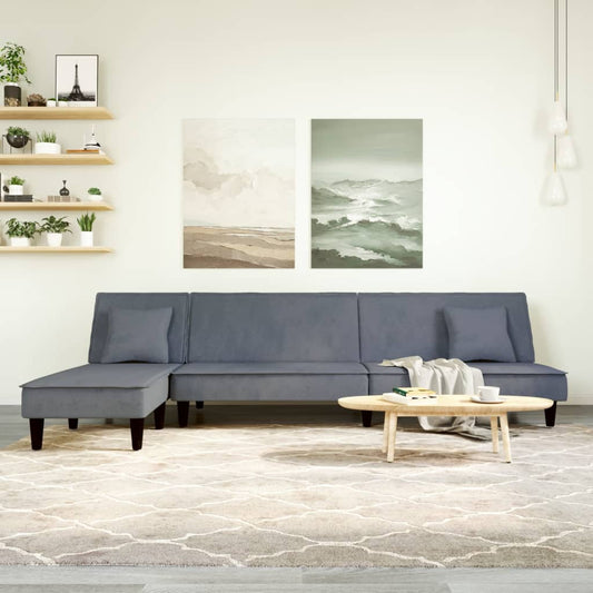 L-shaped sofa bed dark grey 255x140x70 cm velvet