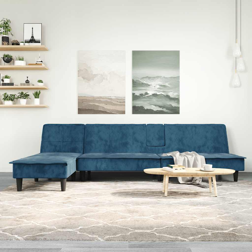 Schlafsofa in L-Form Blau 255x140x70 cm Samt