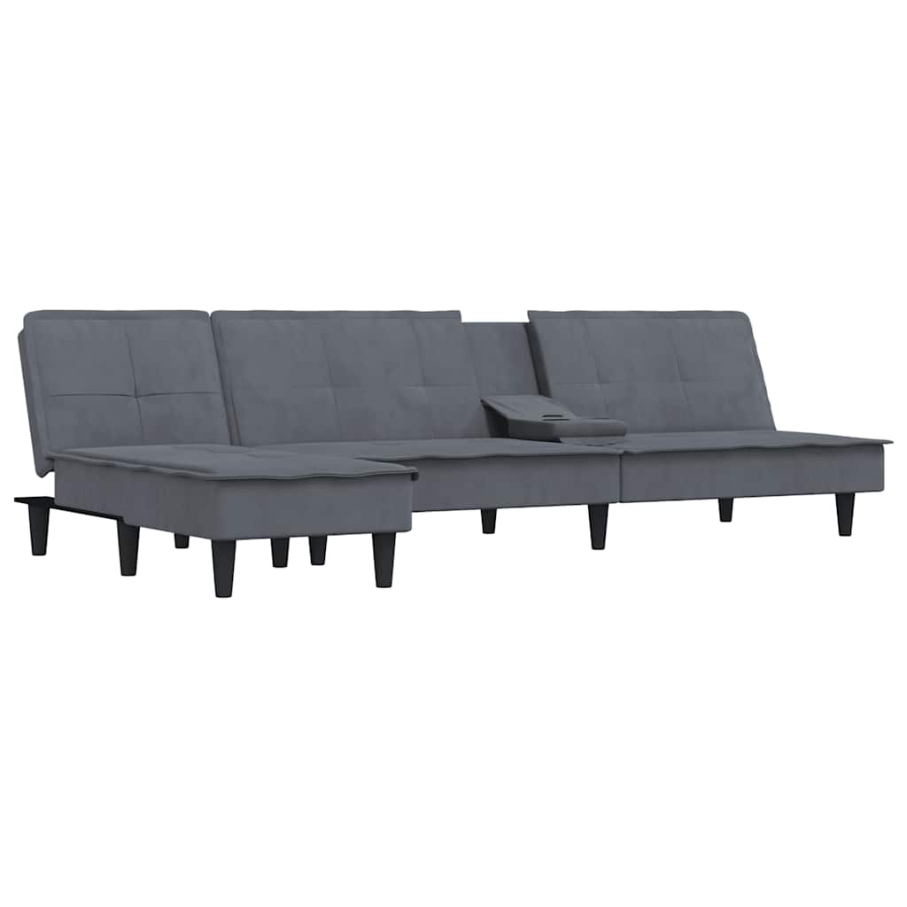 L-shaped sofa bed dark grey 255x140x70 cm velvet