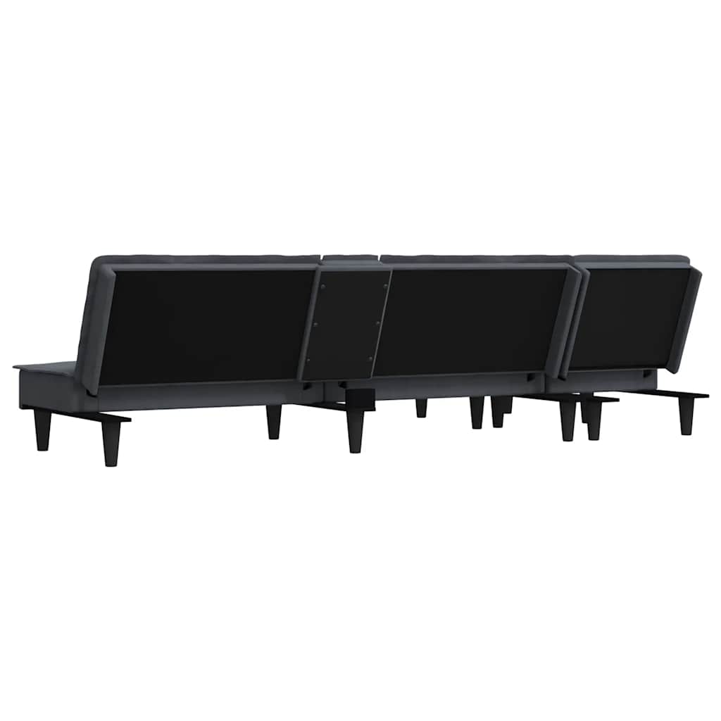 L-shaped sofa bed dark grey 255x140x70 cm velvet
