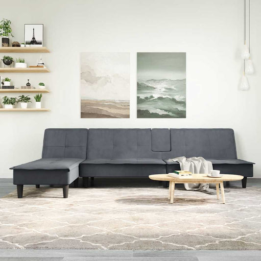 L-shaped sofa bed dark grey 255x140x70 cm velvet