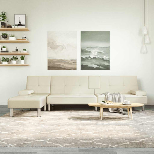 Schlafsofa in L-Form Creme 255x140x70 cm Kunstleder