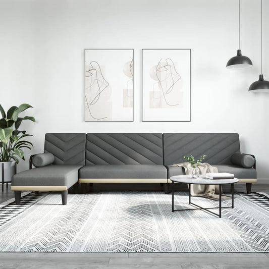 L-shaped sofa bed in dark grey 260x140x70 cm fabric