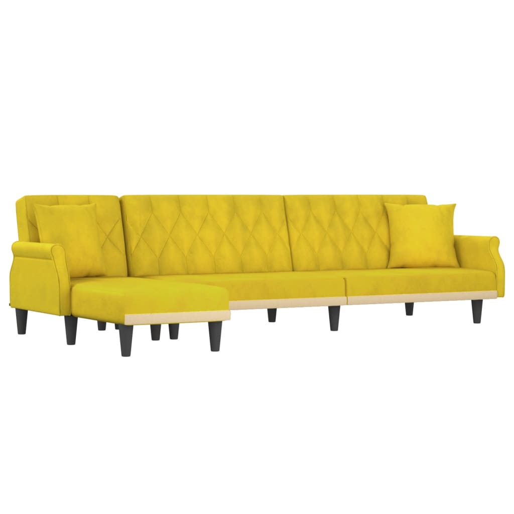 L-shaped sofa bed yellow 271x140x70 cm velvet