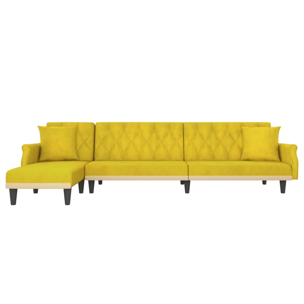L-shaped sofa bed yellow 271x140x70 cm velvet
