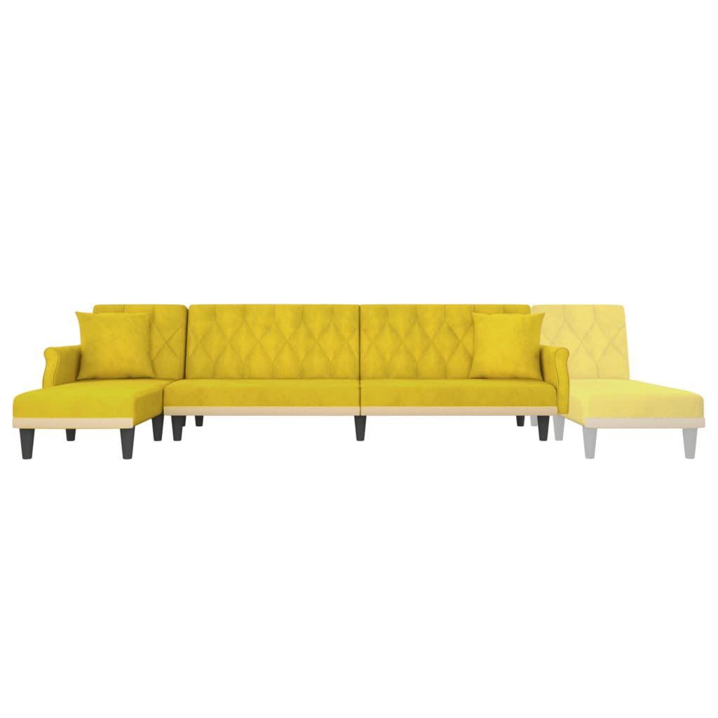 L-shaped sofa bed yellow 271x140x70 cm velvet