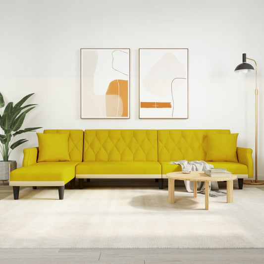 L-shaped sofa bed yellow 271x140x70 cm velvet