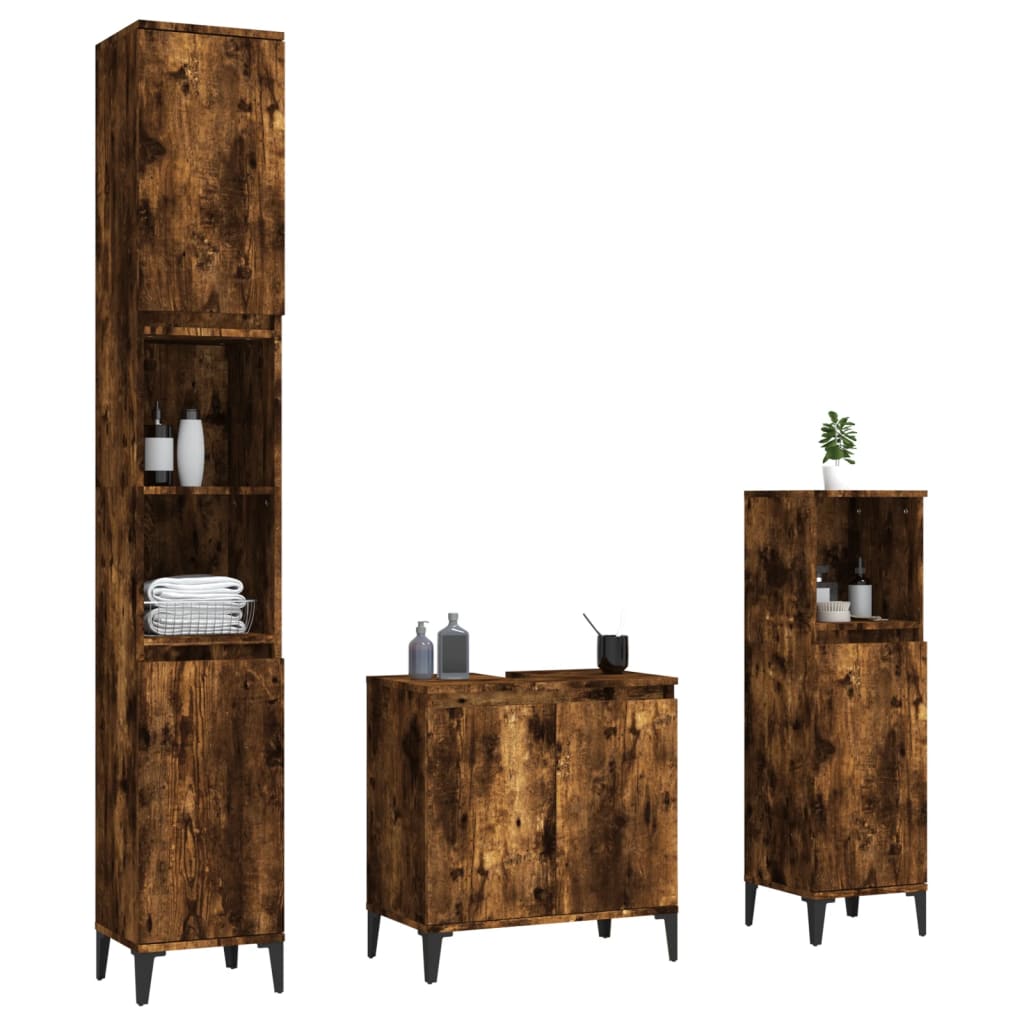 3-tlg. Badmöbel-Set Räuchereiche Holzwerkstoff