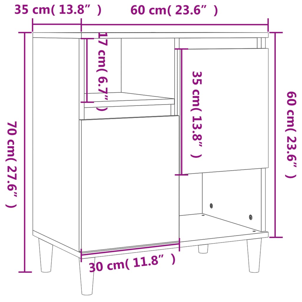 Sideboards 2 Stk. Sonoma-Eiche 60x35x70 cm Holzwerkstoff