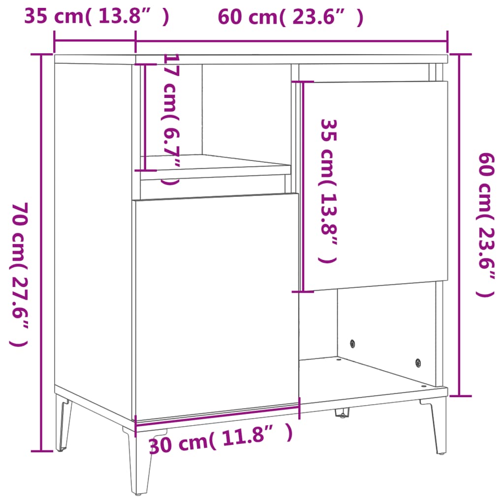 Sideboards 2 Stk. Sonoma-Eiche 60x35x70 cm Holzwerkstoff