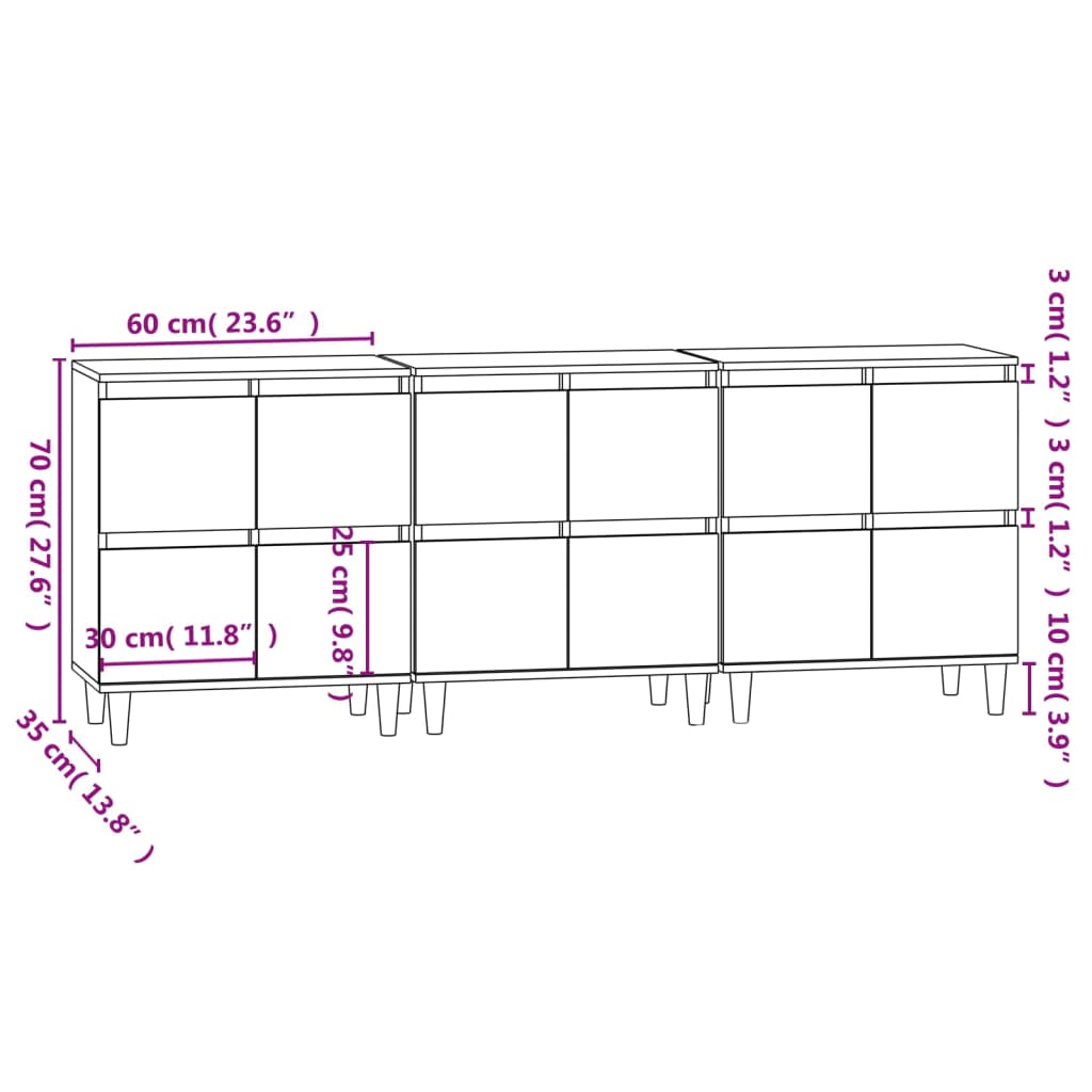 Sideboards 3 Stk. Sonoma-Eiche 60x35x70 cm Holzwerkstoff