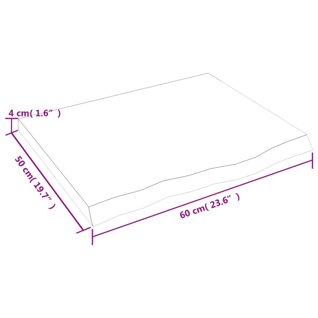 Tischplatte 60x50x(2-4) cm Massivholz Eiche Unbehandelt
