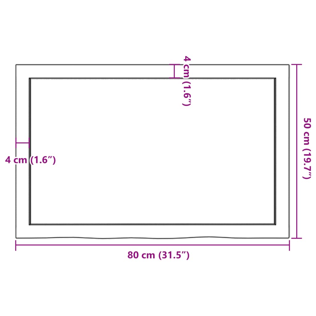 Tischplatte 80x50x(2-4) cm Massivholz Eiche Unbehandelt