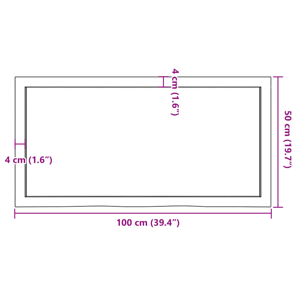 Tischplatte 100x50x(2-6) cm Massivholz Eiche Unbehandelt