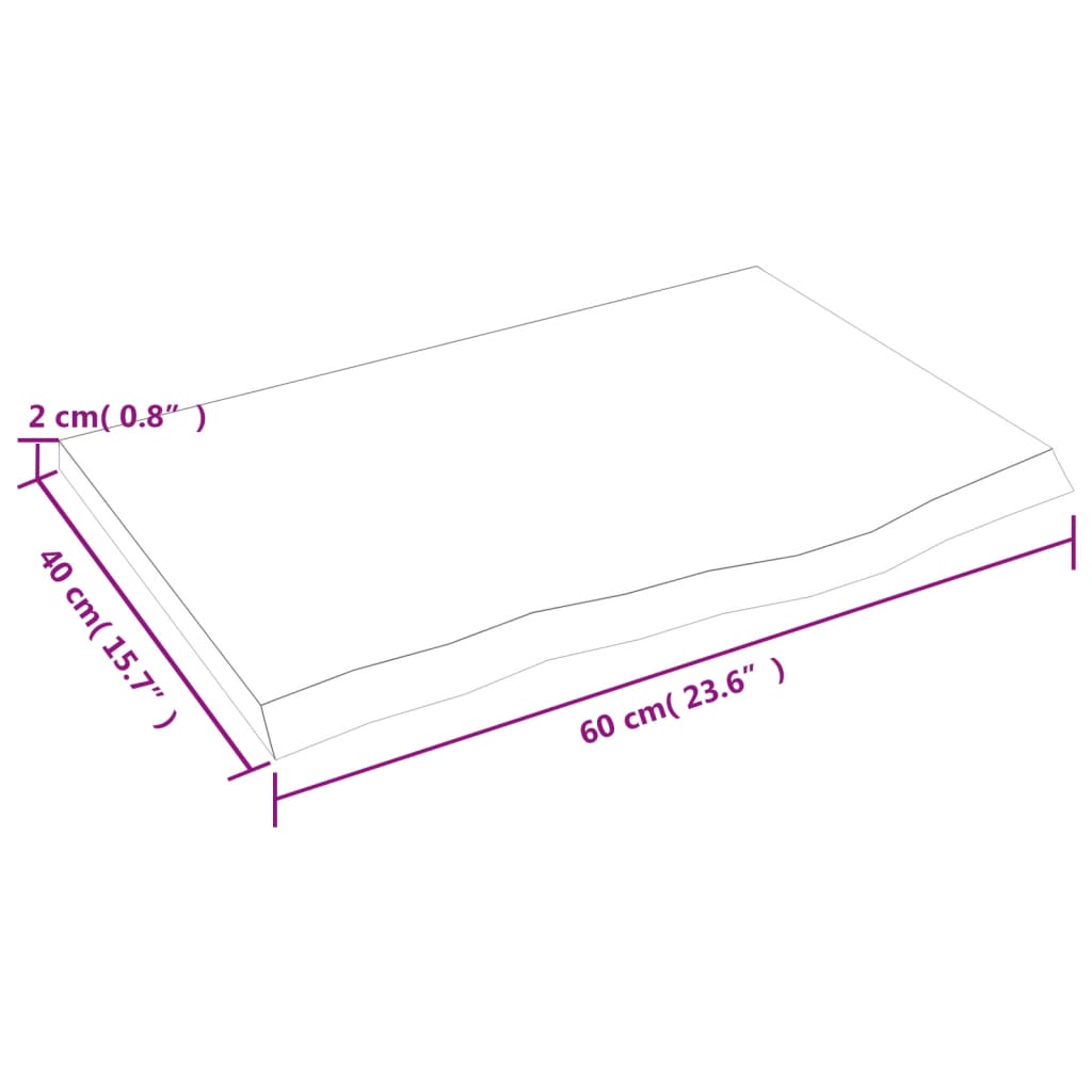 Tischplatte Hellbraun 60x40x2 cm Massivholz Eiche Behandelt