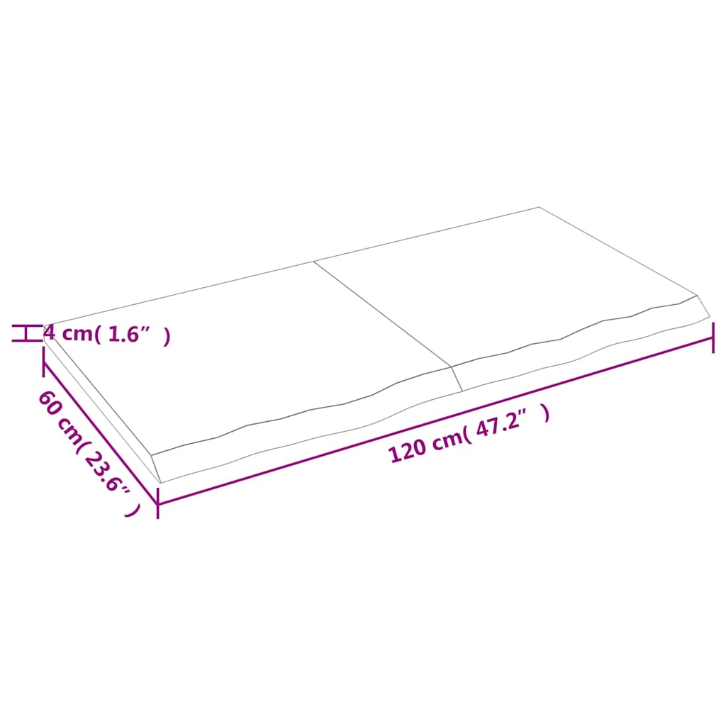 Tischplatte Hellbraun 120x60x(2-4)cm Massivholz Eiche Behandelt