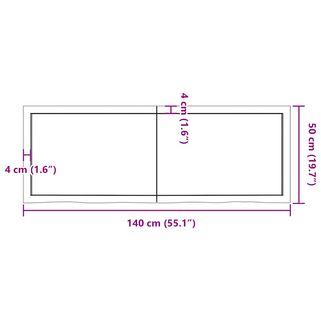 Tischplatte Dunkelbraun 140x50x(2-4)cm Massivholz Eiche