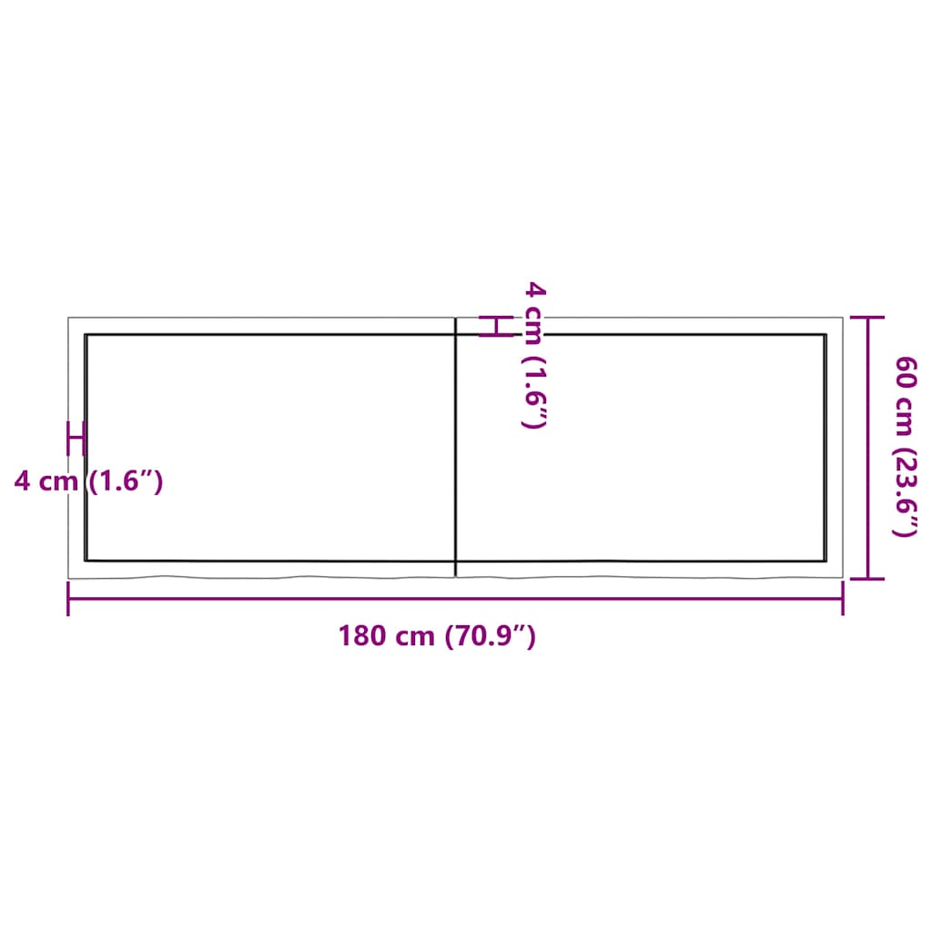 Tischplatte Dunkelbraun 180x60x(2-6)cm Massivholz Eiche